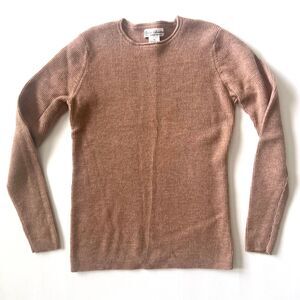 light brown wool ribbed Italian merino crew neck sweater